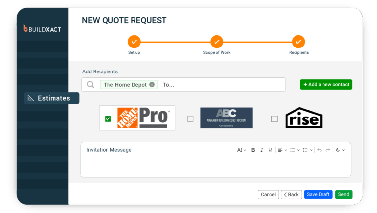 A stylized look at the RFQ function in Buildxact